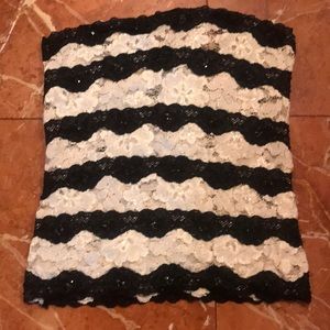 Tube top stretch lace with sequins blk ivory